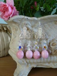 Pale Pink Glass Beads And Swarovski Crystals All Strung From A Filigree Mount. Price: &pound;26.44